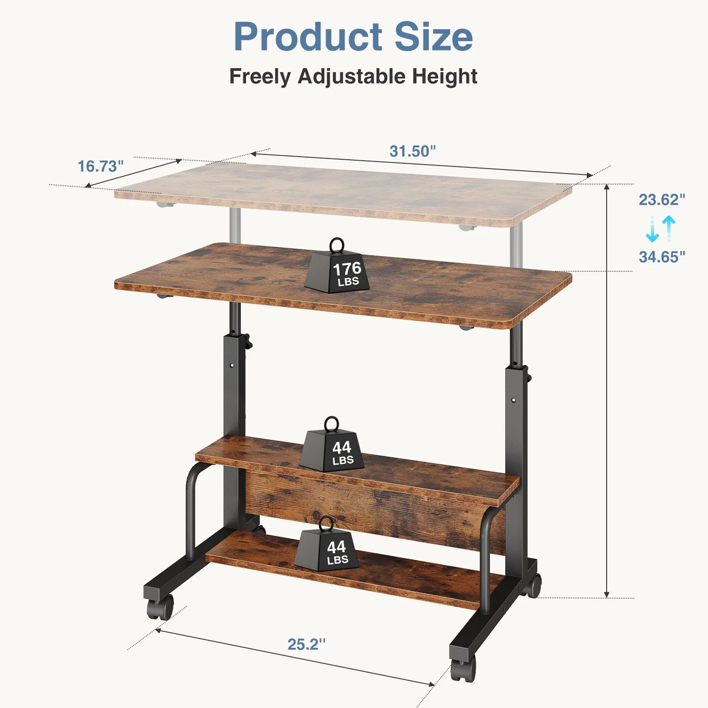 Jhk 31 Inch Adjustable Mobile Standing Computer Desk
