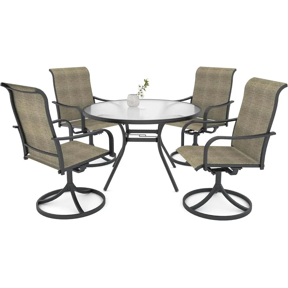 XMSJ Glass Dining Table Set With 4 Swivel Chairs Outdoor