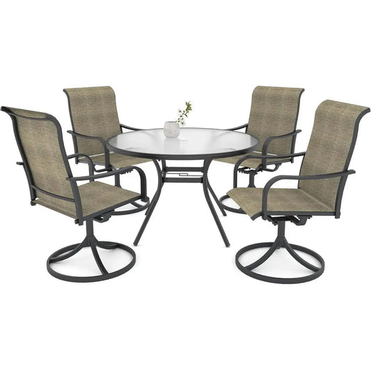 XMSJ Glass Dining Table Set With 4 Swivel Chairs Outdoor