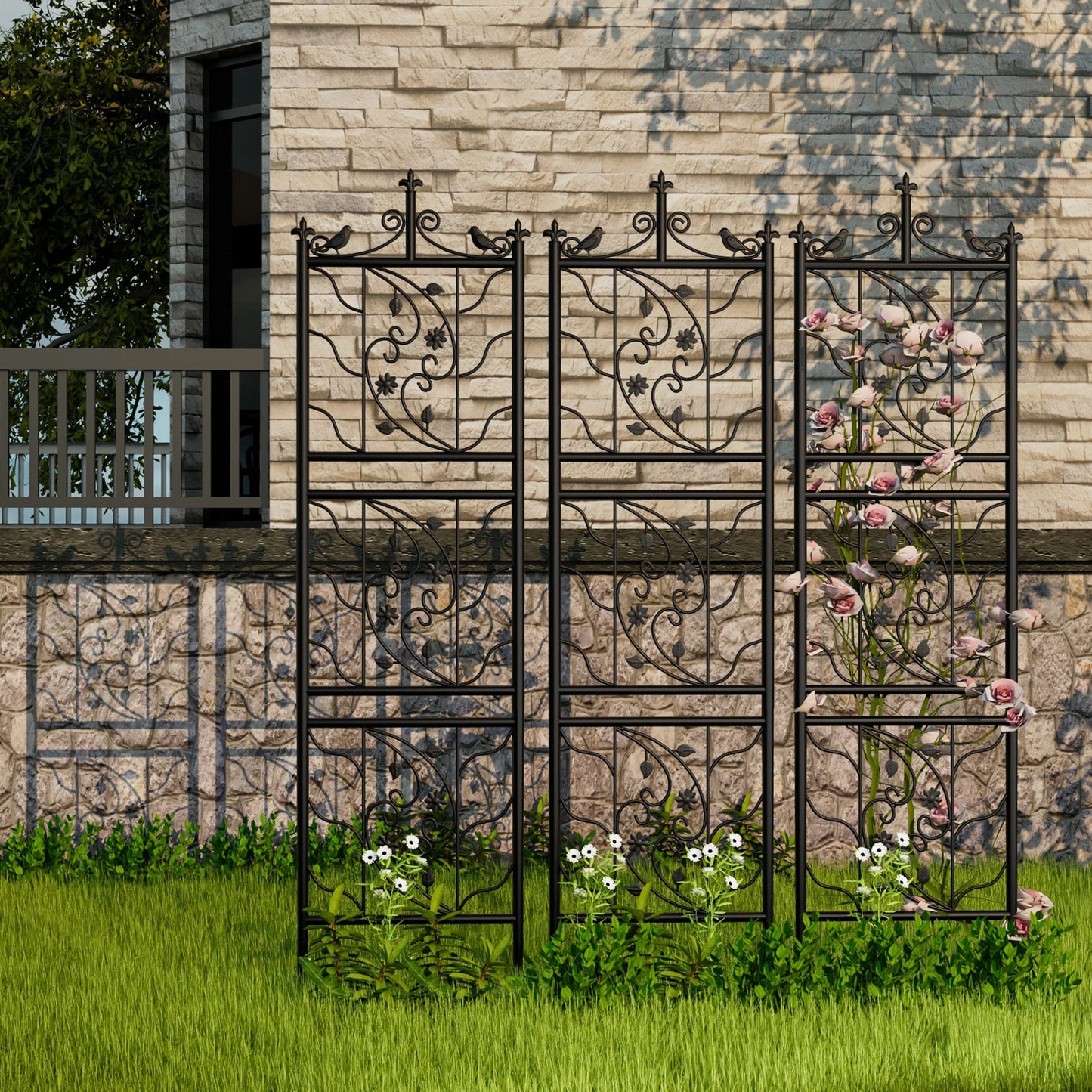 Garden Trellis Fence Outdoor Decorative Metal Lattice Panel For Climbing Plants