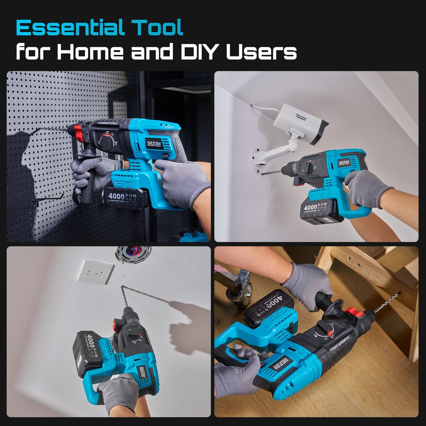 Seesii 3-In-1 Tool Combo Kit Rotary Hammer Drill Impact Wrench Angle Grinder Electric Brushless Cordless Battery Powered Tool Kits with 2x4.0Ah Batteries for Car Home Heavy-duty