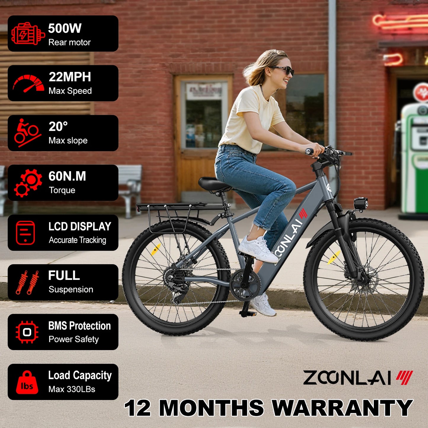 UPlee L24 Electric Bike 500W 36V Fat Tire Mountain Bicycle for Adults