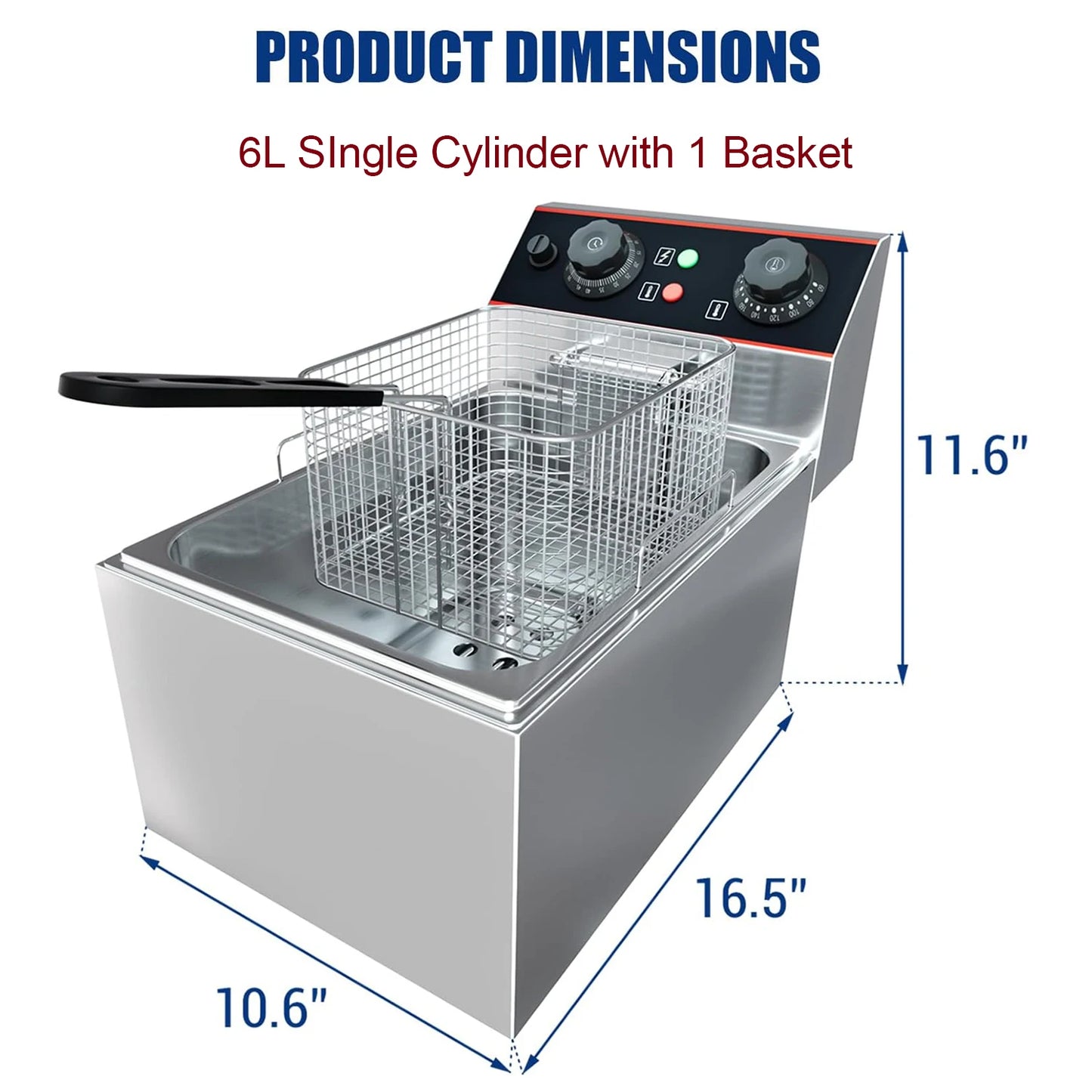 Acekool Commercial Electric Deep Fryer With Baskets Adjustable Temperature