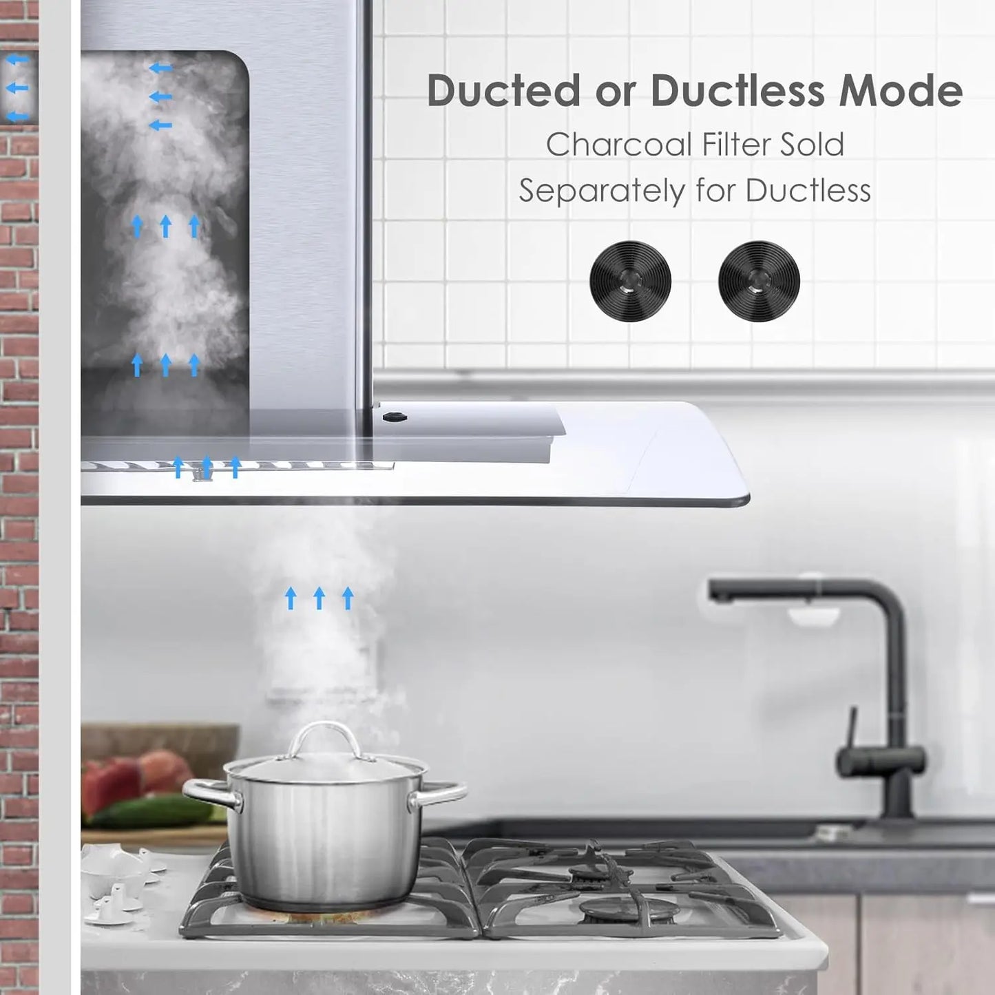 Tieasy Wall Mount Range Hood 450 CFM Convertible Duct Or Ductless
