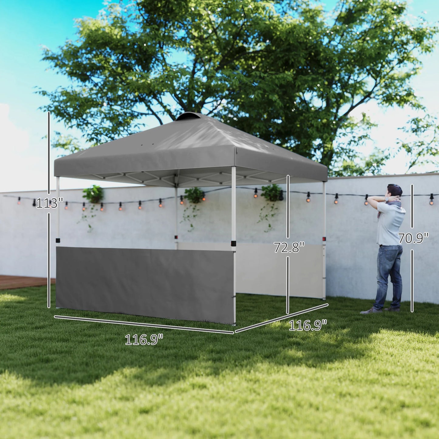10' X 10' Pop up Canopy Tent with 2 Half Sidewalls, Dark Gray