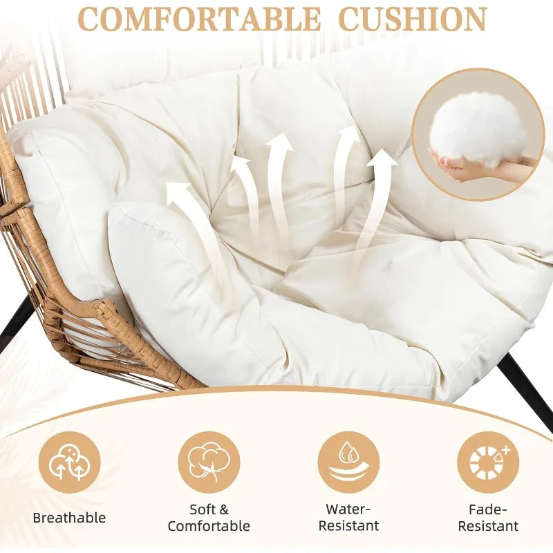 Wicker Egg Chair With Cushion Outdoor PE Rattan Patio Lounge