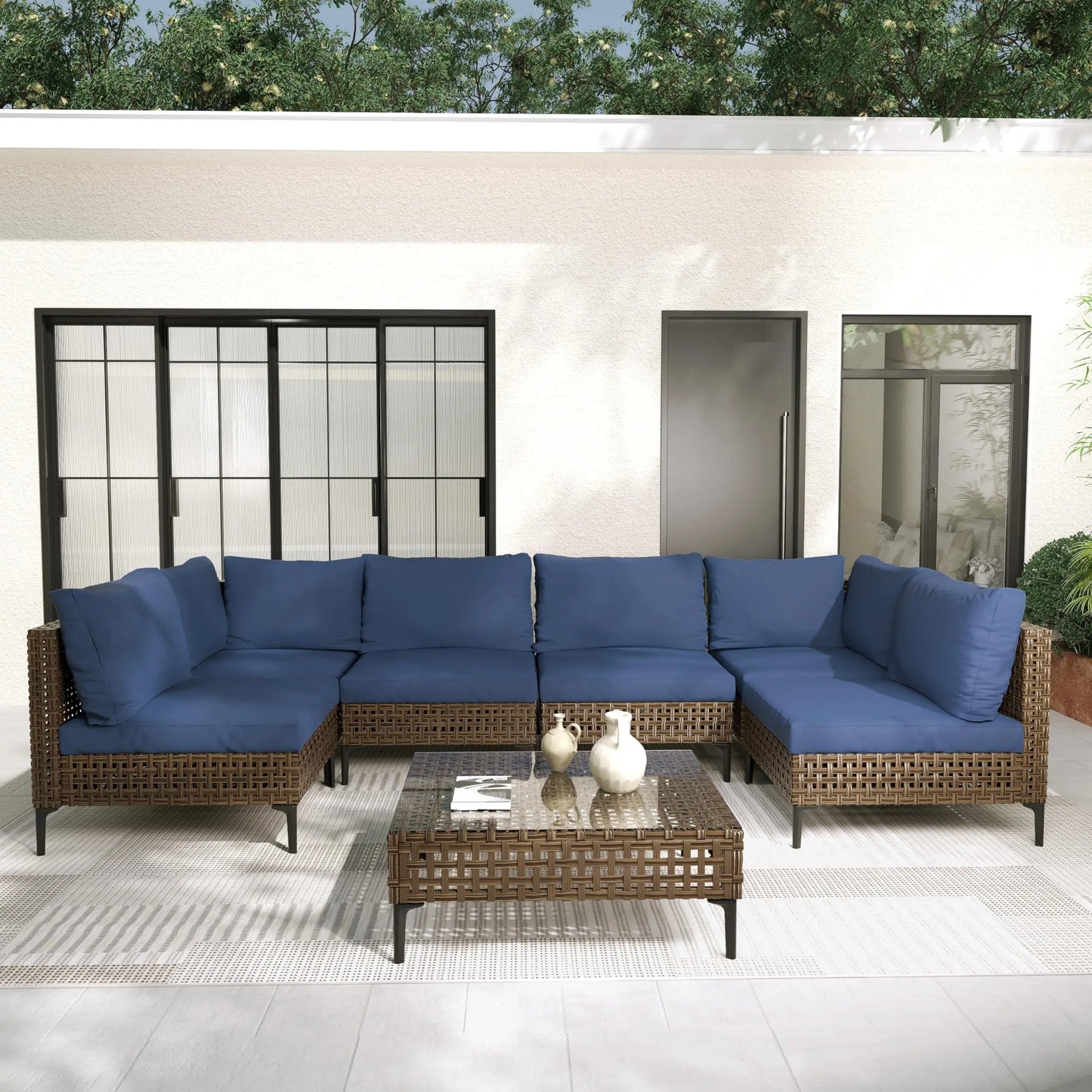 Boho Outdoor Conversation Set In Wicker With Water Resistant Cushions