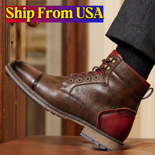 Men's Vintage Outdoor Ankle Boots Leather Zip Closure