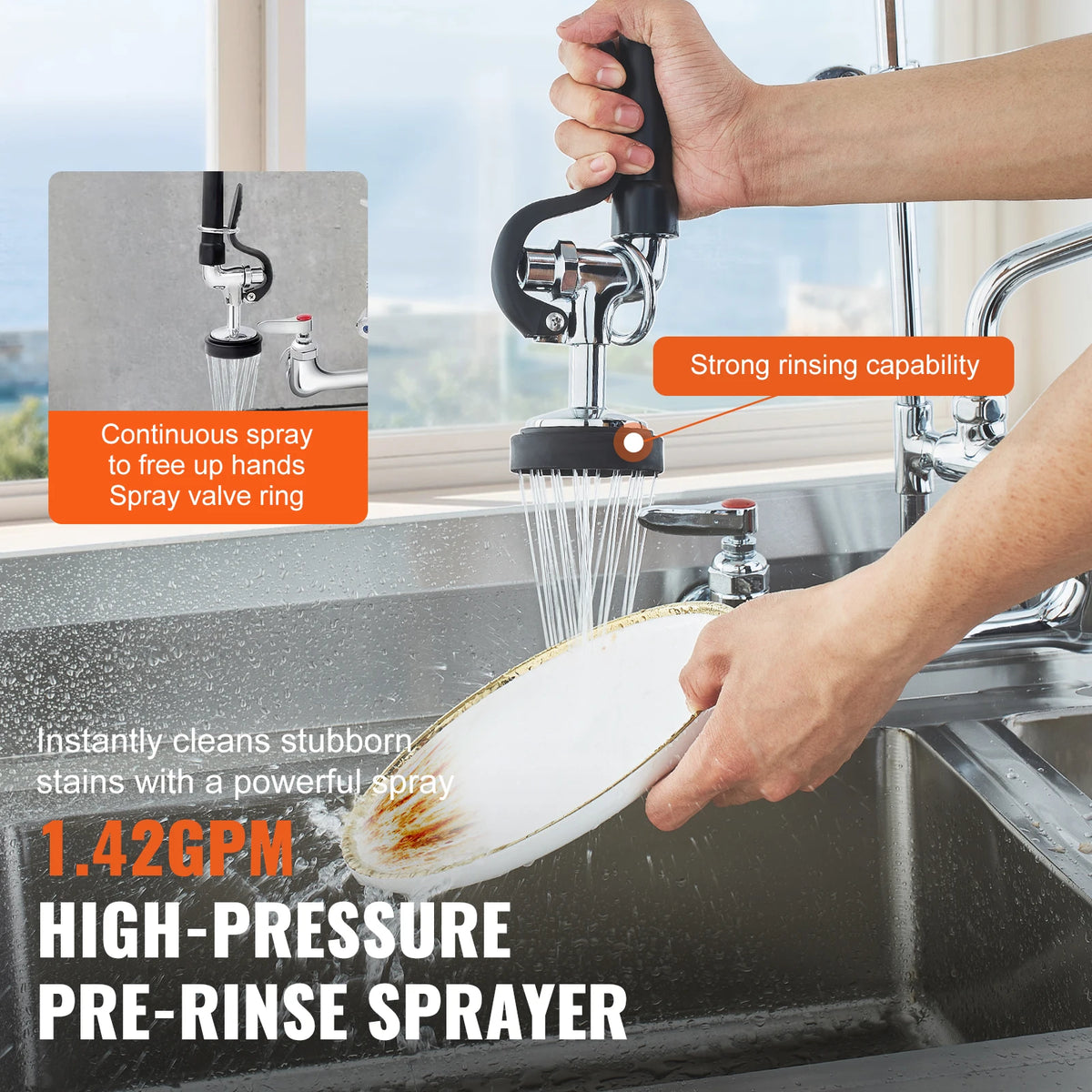 SucceBuy Commercial Dual Handle Pull Down Kitchen Faucet
