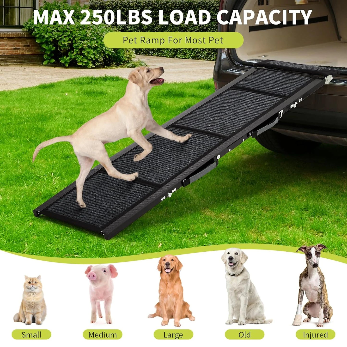 HiMISS Upgraded Car Ramp For Dogs Folding Non-Slip Pet Ramp