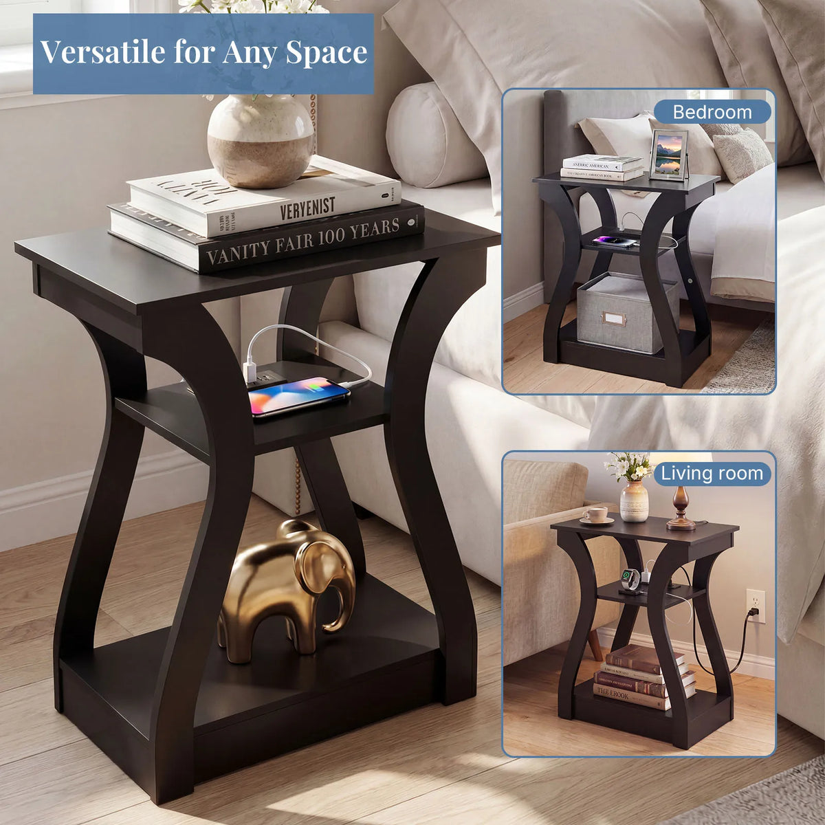 MCQ Modern Metal Side Cabinet With Integrated Charging Station