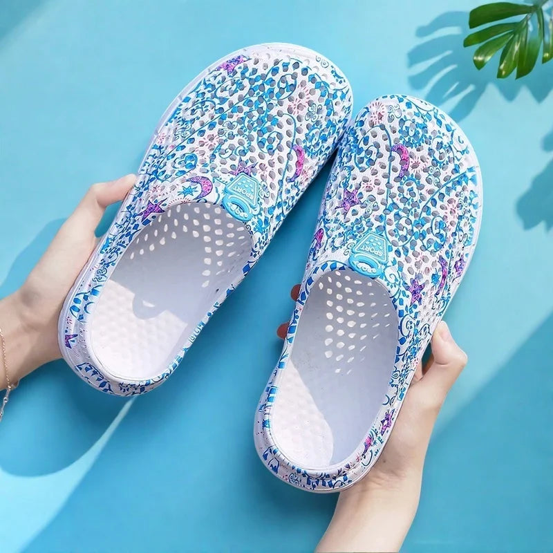 Women's Lightweight Garden Shoes Star Print Slip-On Half Slippers Indoor Outdoor Home Slippers Comfortable Beach Sandals