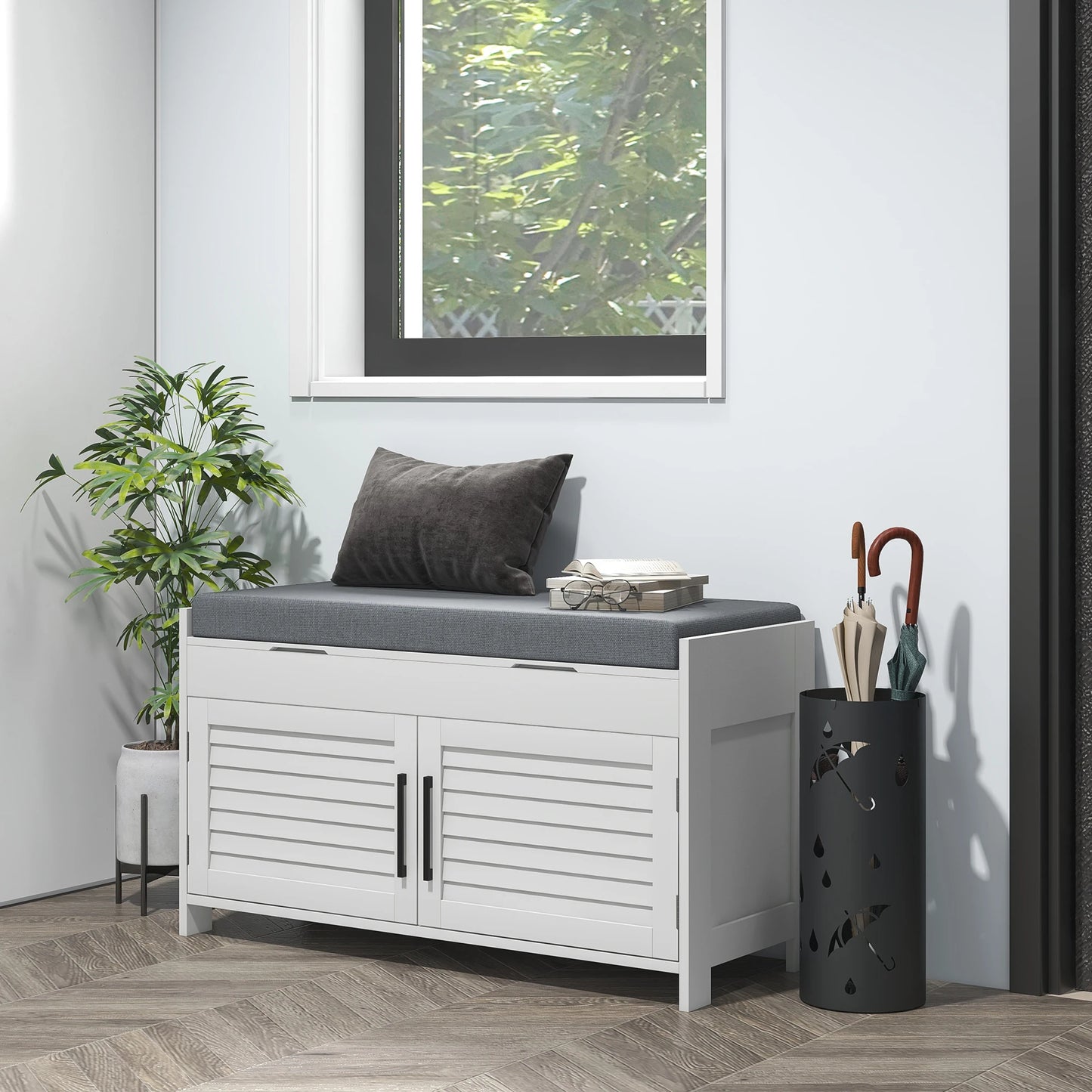 HOMCOM Shoe Bench With Cushion And Hidden Storage Compartments