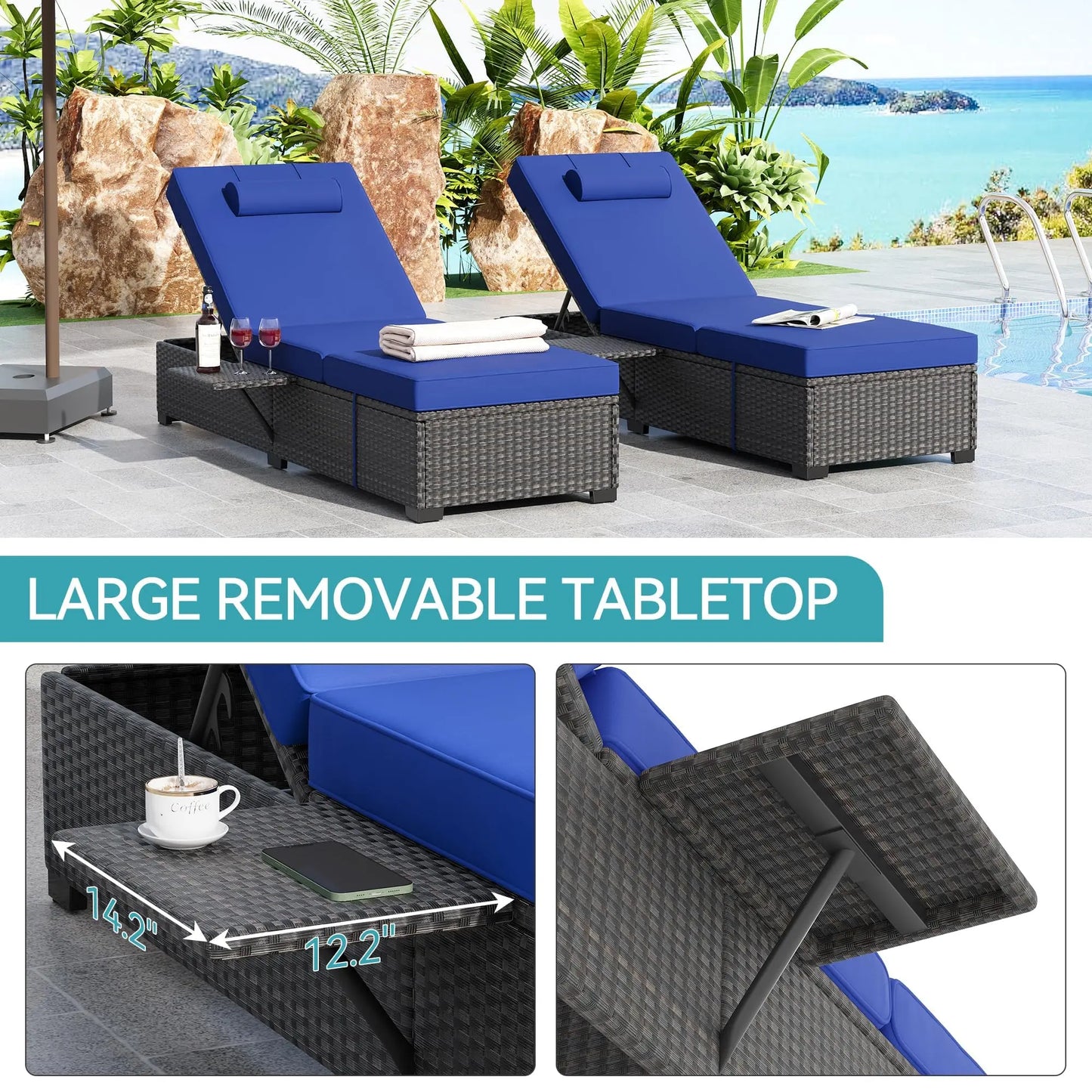 Outdoor Wicker Rattan Chaise Lounge Chairs Set Of 2 With Adjustable Back