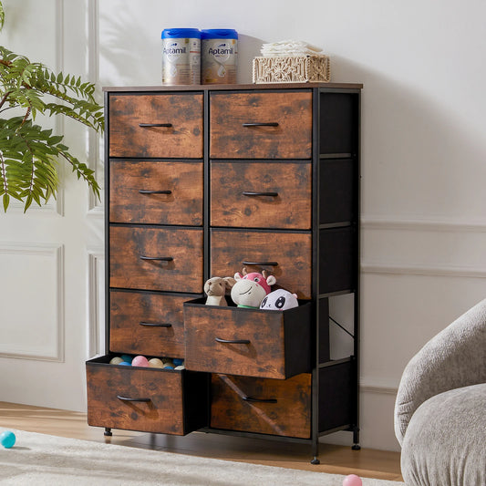 JHK Steel Frame Wardrobe With 10 Fabric Drawers