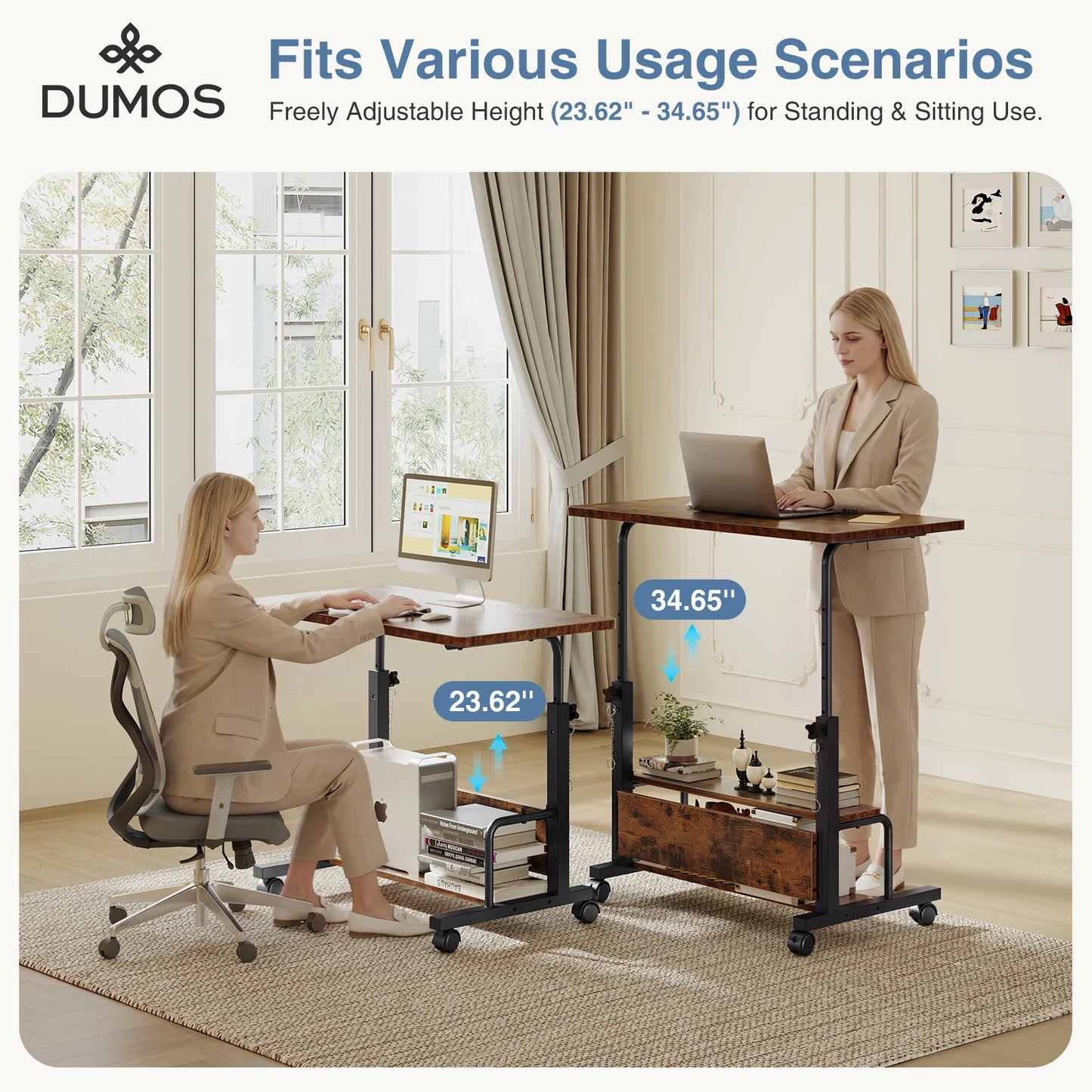 Jhk 31 Inch Adjustable Mobile Standing Computer Desk