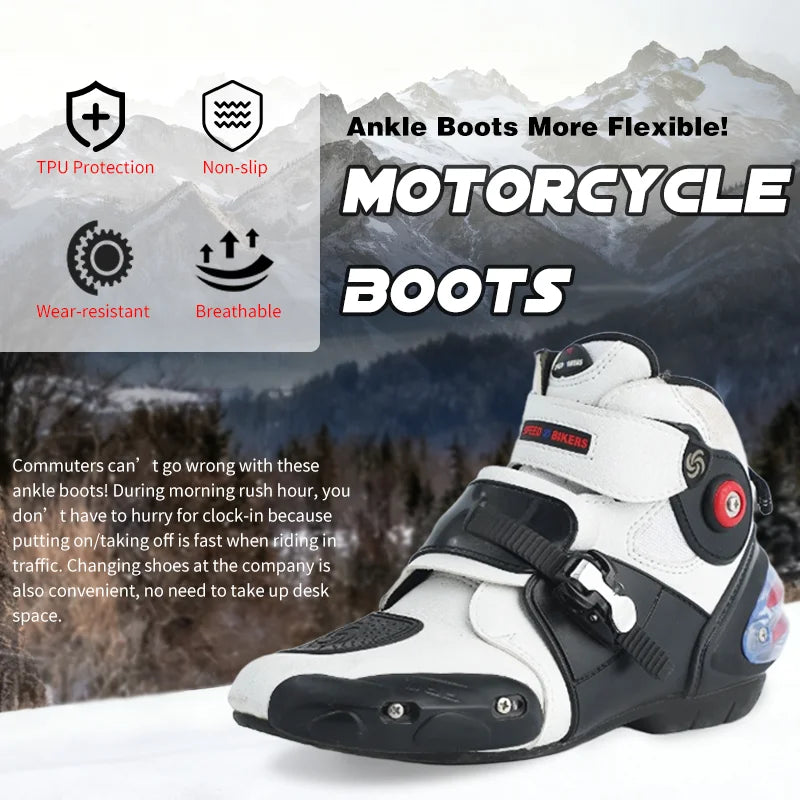 Unisex Leather And Mesh Motorcycle Boots For Men And Women