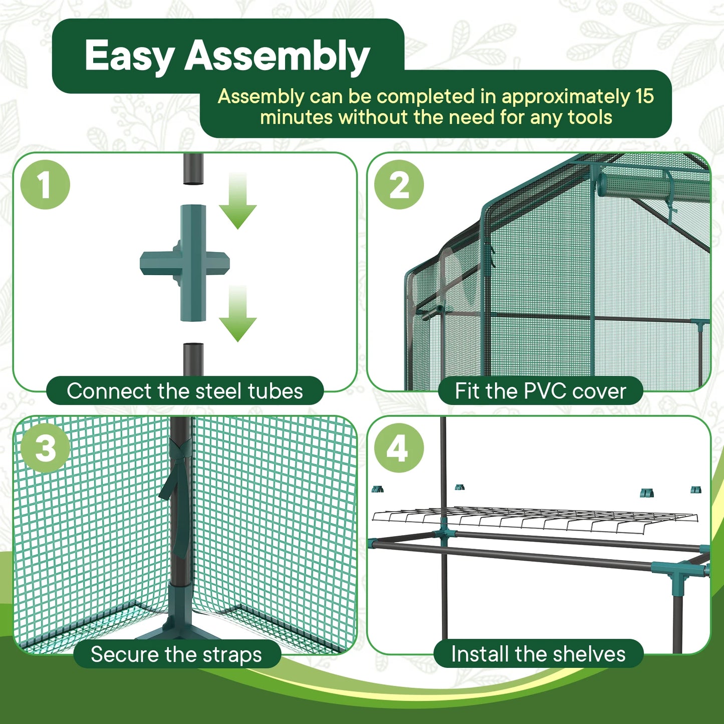 JHK Portable Walk In Greenhouse With Screen Windows For Outdoor Plants