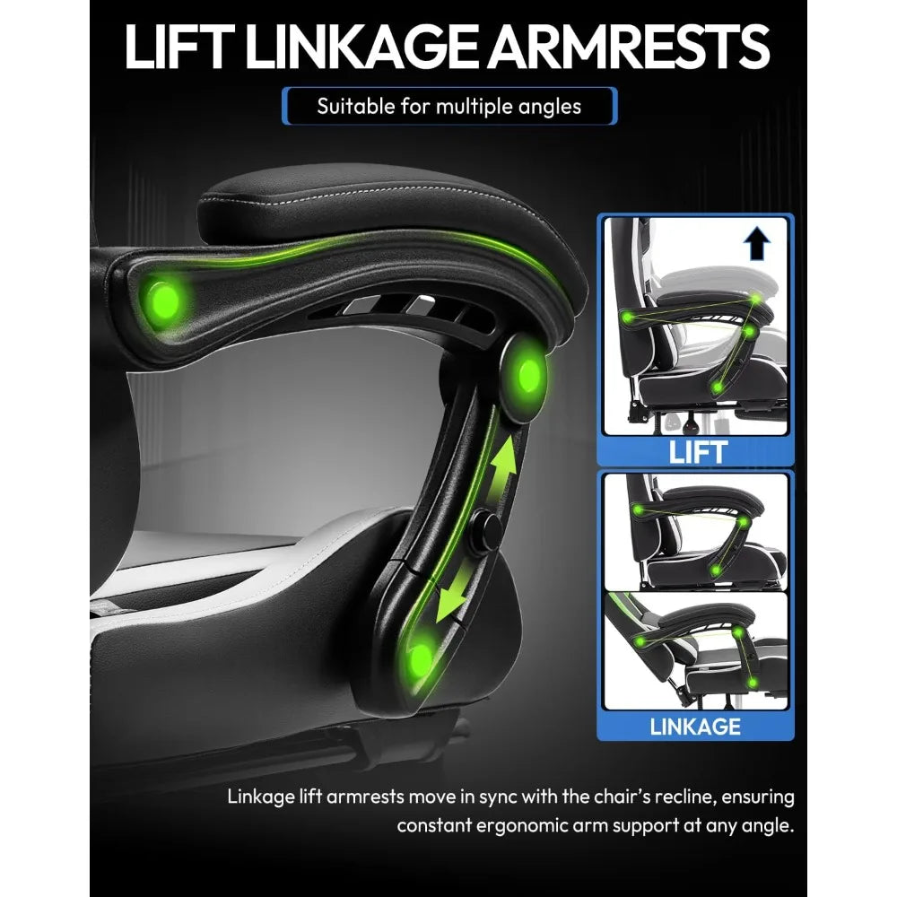 Ergonomic Gaming Chair With Footrest Massage Lumbar Support Adjustable