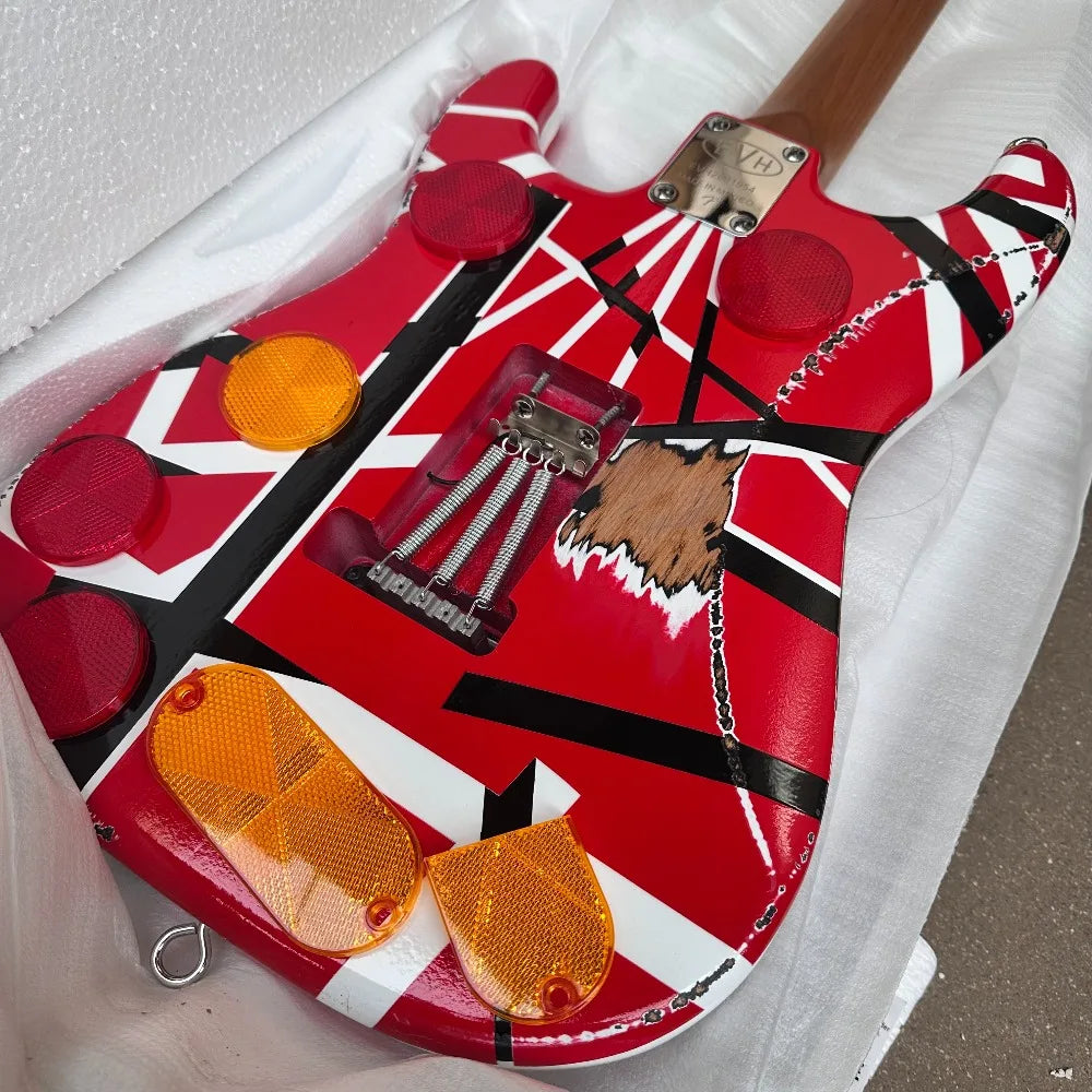 US Shipping  ST Electric Guitar Red/Black/White Striped Finish, Maple Fingerboard, SH Pickup Configuration, Vintage Tremolo System For Rock Players Free Shipping