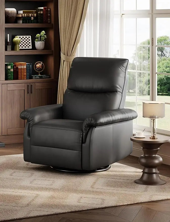 Recliner Chair, 360° Swivel Rocker Glider Nursery Chair with Padded Armrest and Deep Seat, PU Leather Upholstered Reclining Sofa Chair for Living Room
