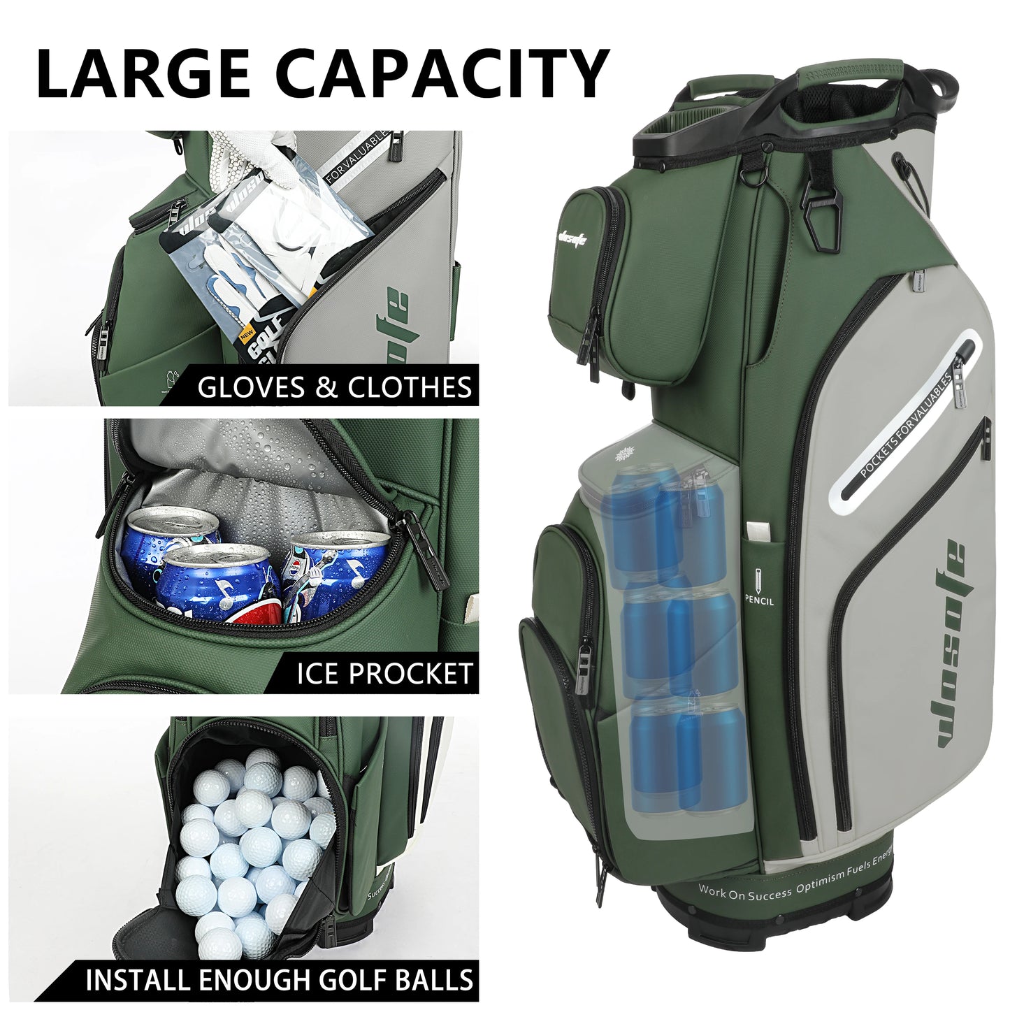 PU Leather Lightweight Men Women Blue White Black Green Golf Bag,Multiple 10 Pockets 14-Way Dividers Cooler Pouch Golf Cart Bag