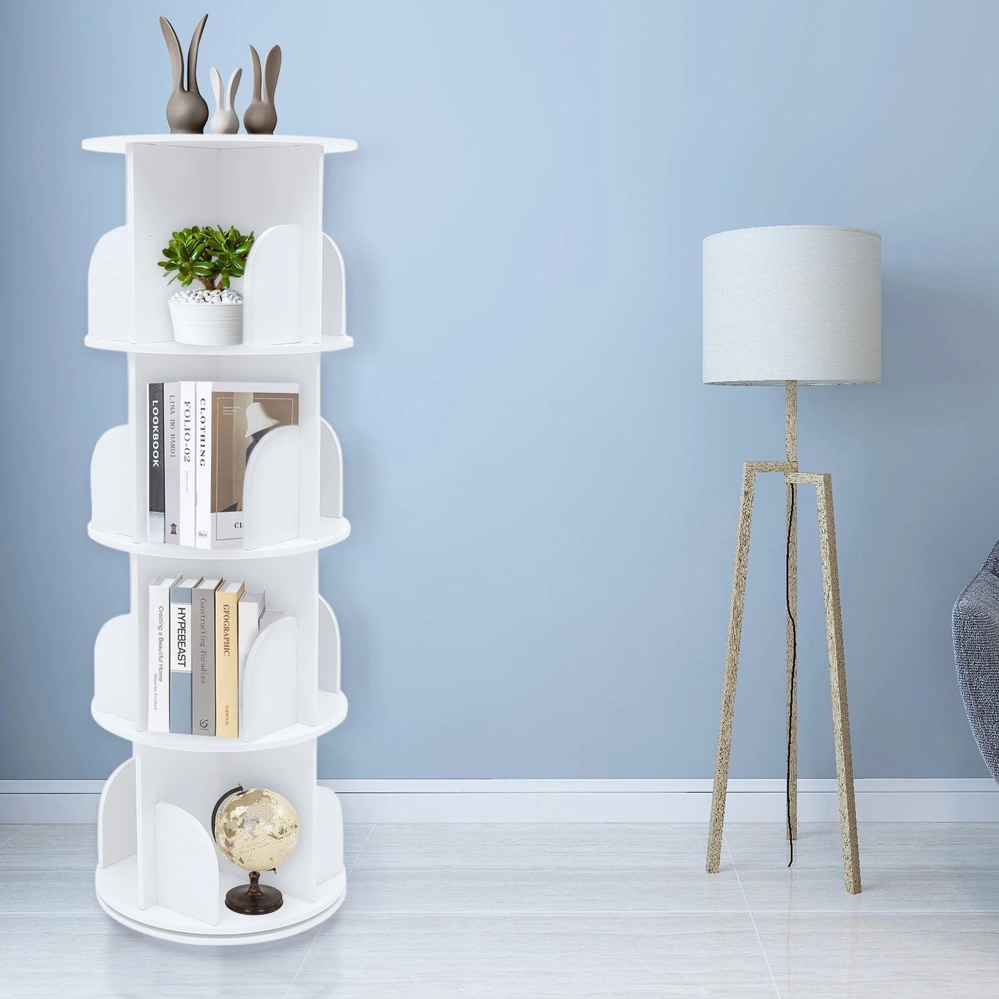 Rotatable Wooden Bookshelf Organizer 360 Degree Display Floor Standing