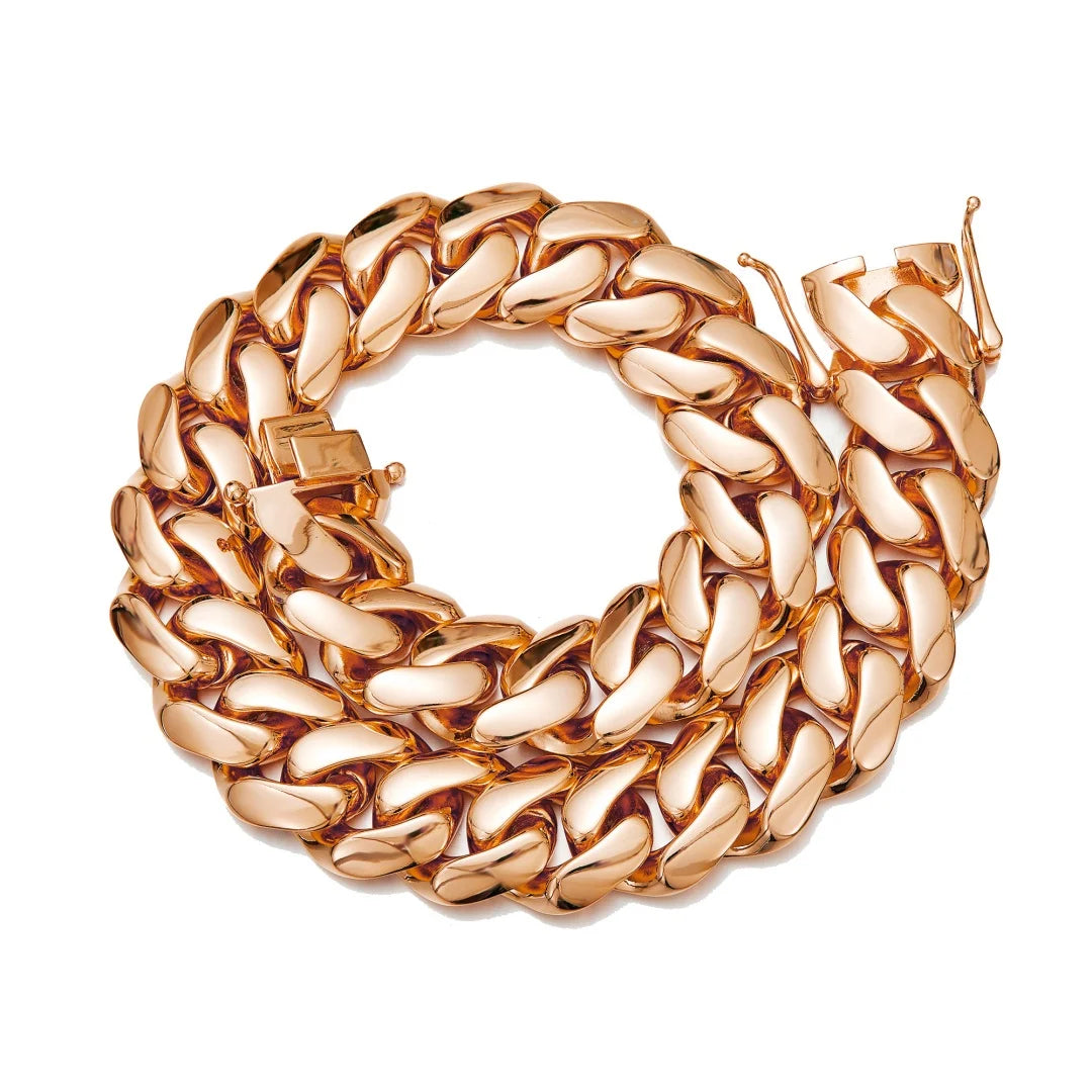 14-22mm Hip Hop Bling Rose Gold Color 316L Stainless Steel Dense Cuban Miami Link Chain Necklaces for Unisex Rapper Jewelry(1PC)