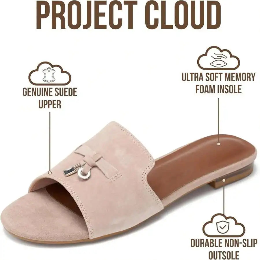 Women Suede Slide Sandals With Memory Foam Insole Non Slip
