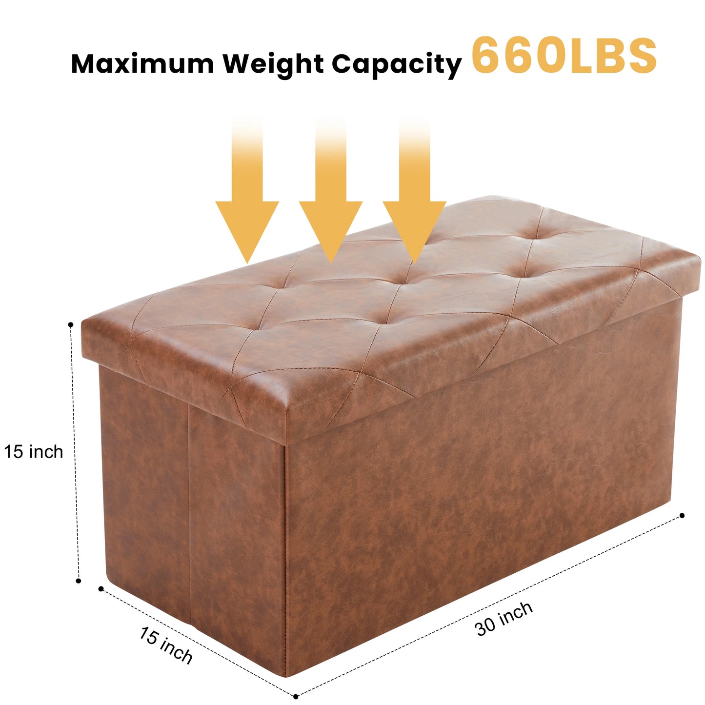 JHK Leather Folding Ottoman Storage Footstool Toy Box