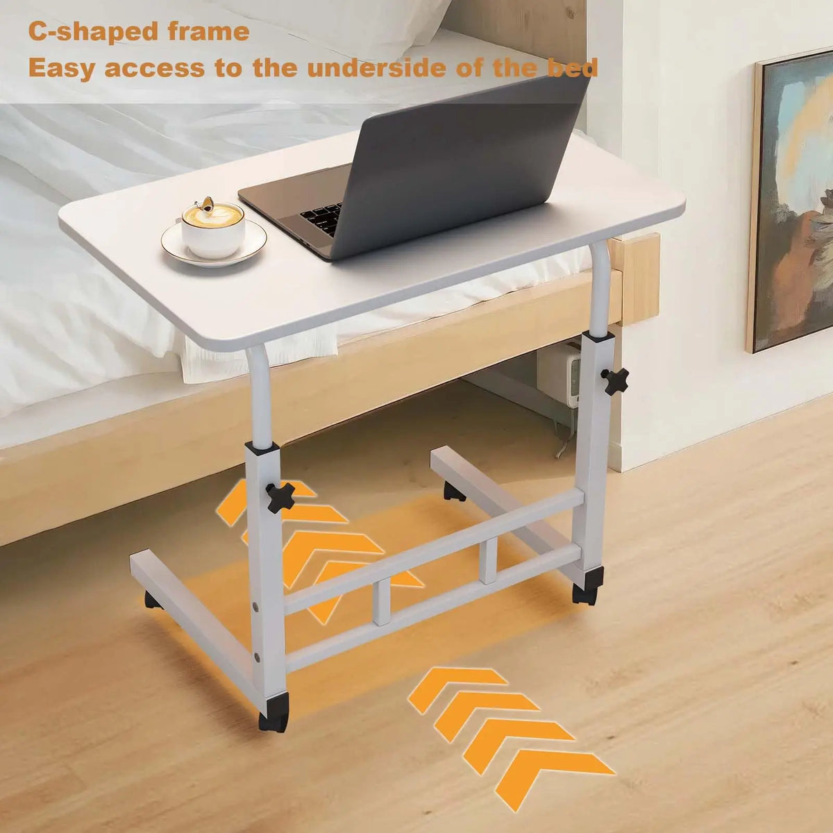 Adjustable Height Standing Desk With Wheels, Mobile C Shaped Laptop Table, Rolling Computer Workstation For Home Office Bed Sofa