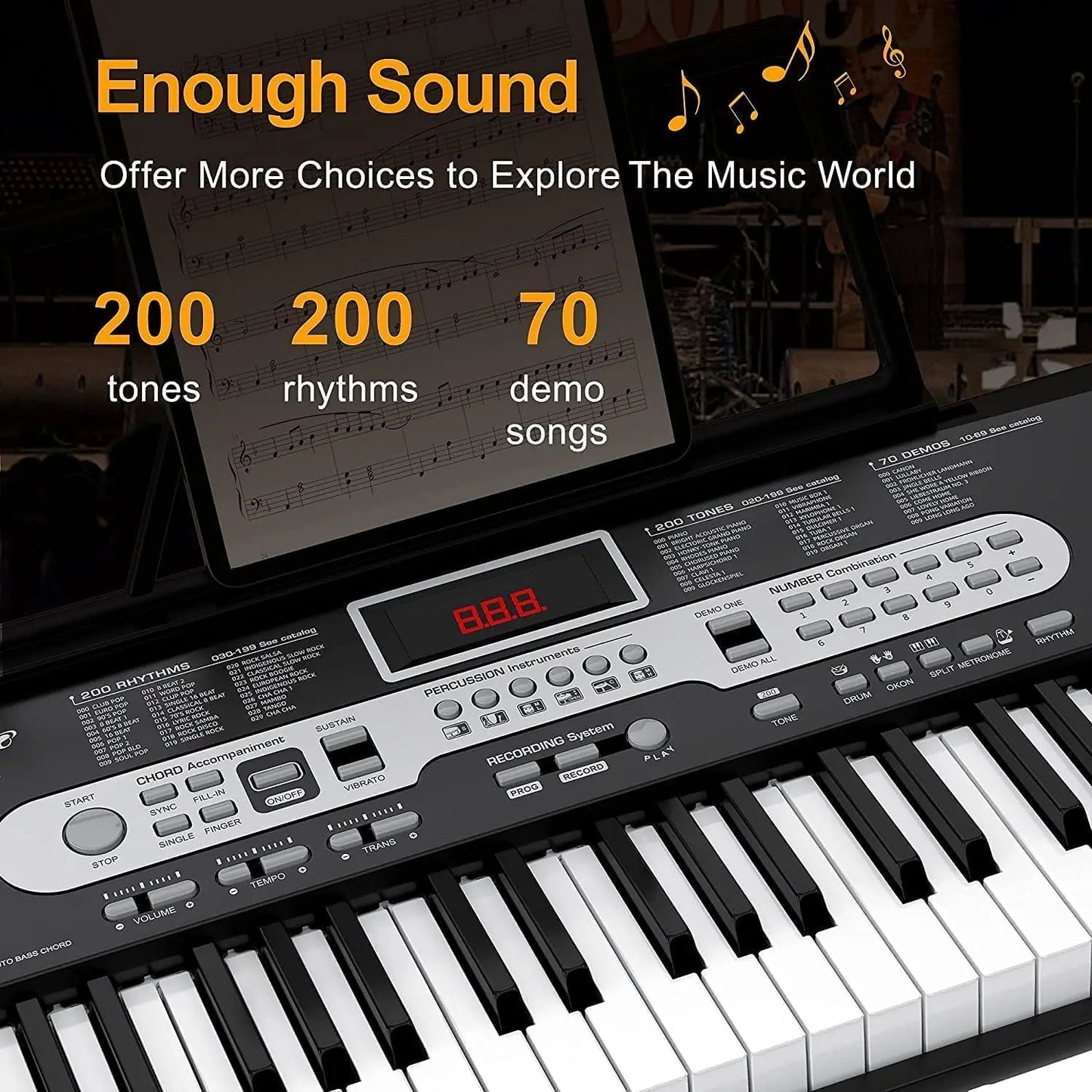 61 Key Keyboard Piano, Portable Electric Piano Keyboard with Microphone and Headphone Mode, Full Piano Keyboard