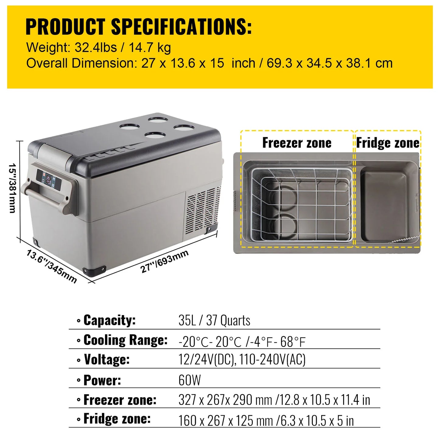SucceBuy Portable Car Refrigerator 12V Compressor Cooler For Camping