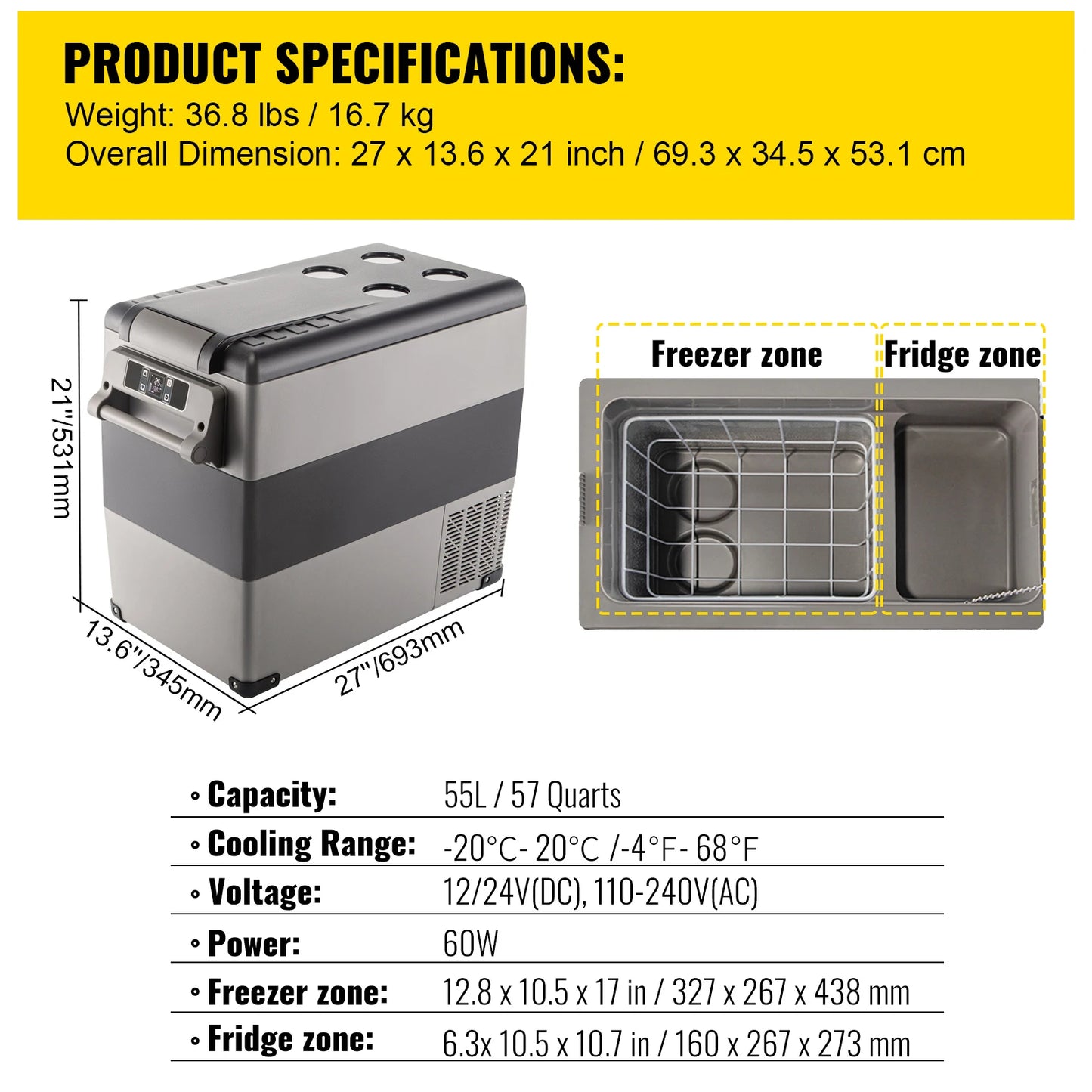SucceBuy Portable Car Refrigerator 12V Compressor Cooler For Camping