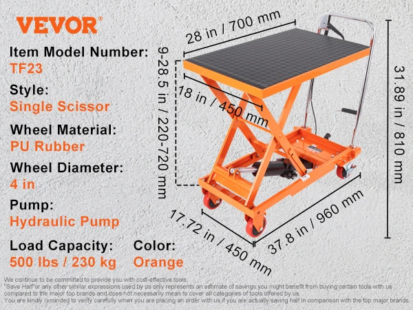 SucceBuy Hydraulic Lift Table Cart With Manual Single Scissor Platform