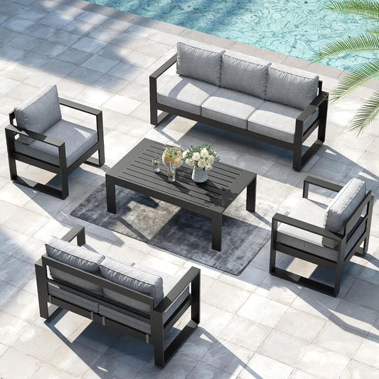 Outdoor Patio Aluminum Armchairs With Removable Cushions