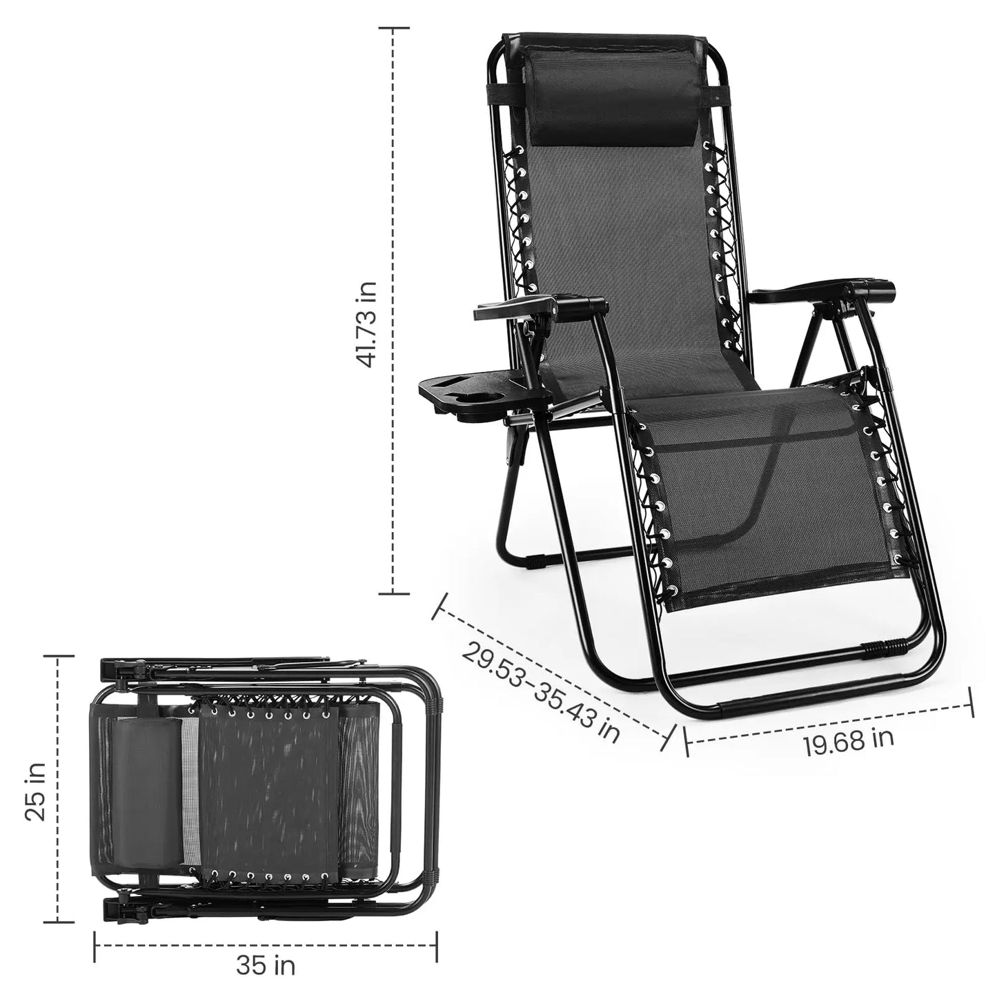 JHK Cup Holder Zero Gravity Portable Recliner For Patio