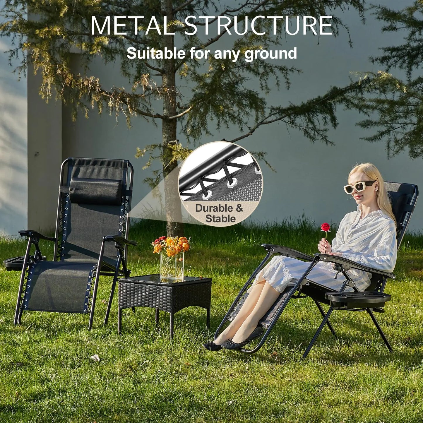 JHK Cup Holder Zero Gravity Portable Recliner For Patio