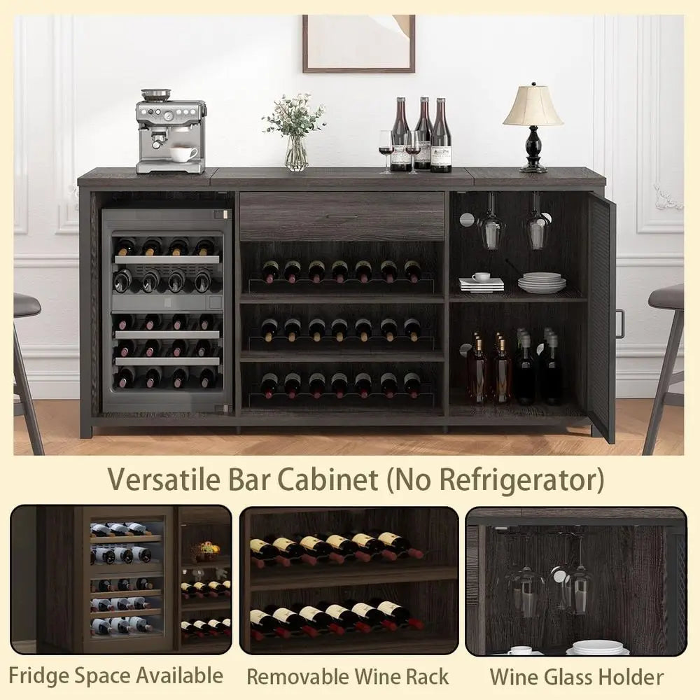 Rustic Metal and Wood Wine Cabinet With Storage Rack for Kitchen