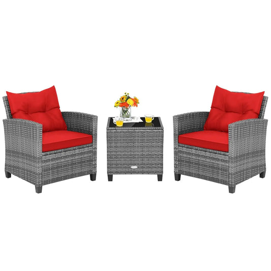 PE Rattan 3 Piece Outdoor Patio Sofa Set With Cushions