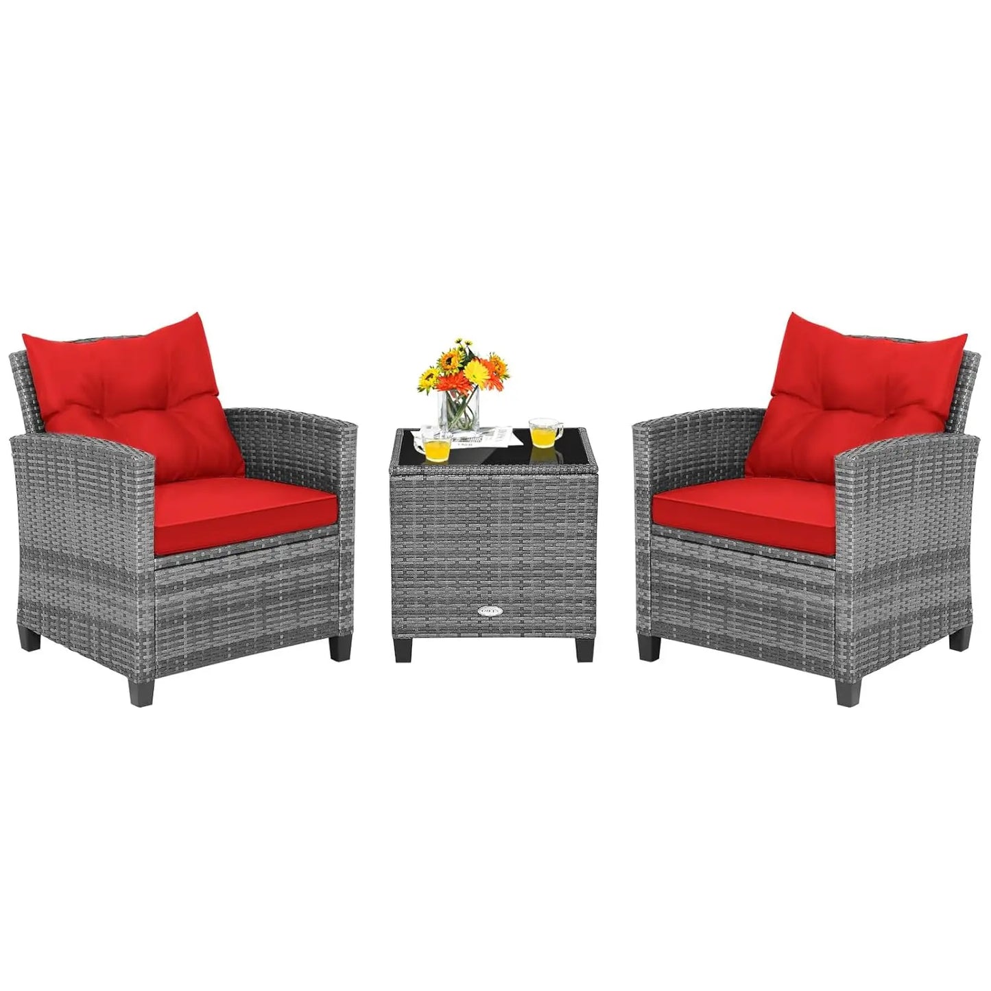 Rattan Wicker Outdoor Patio Sofa Set With Washable Cushions And Tempered Glass