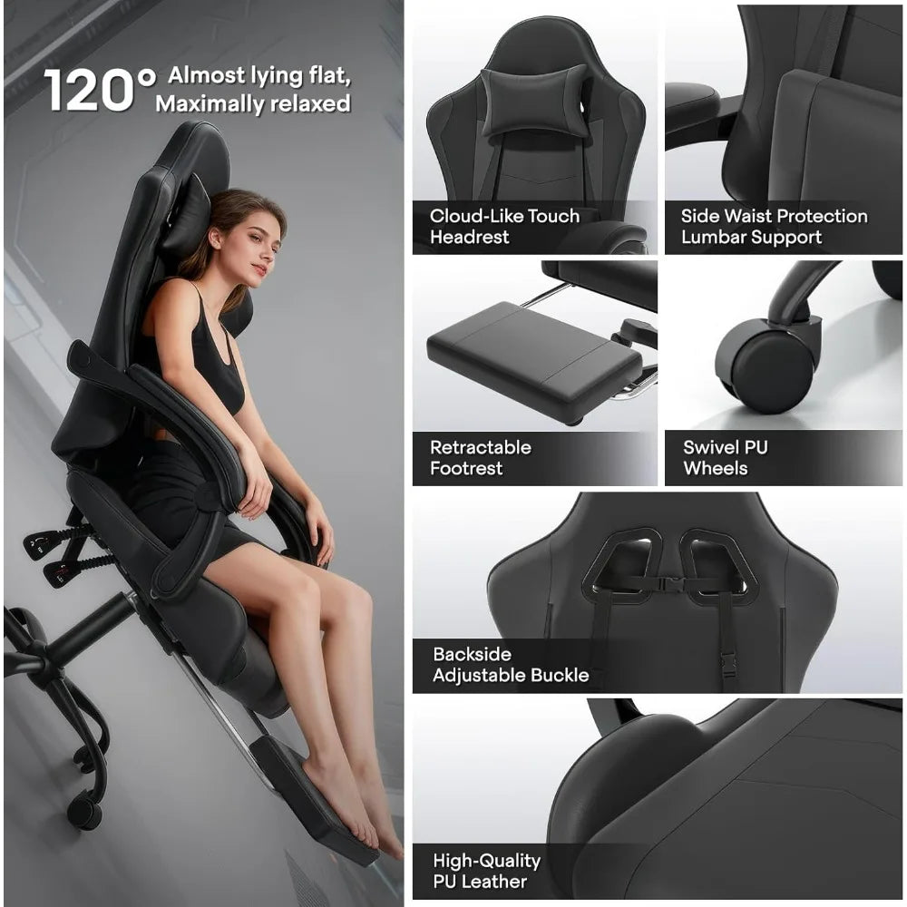 Athena Collection Carbon Fiber Gaming Chair With Ergonomic Footrest