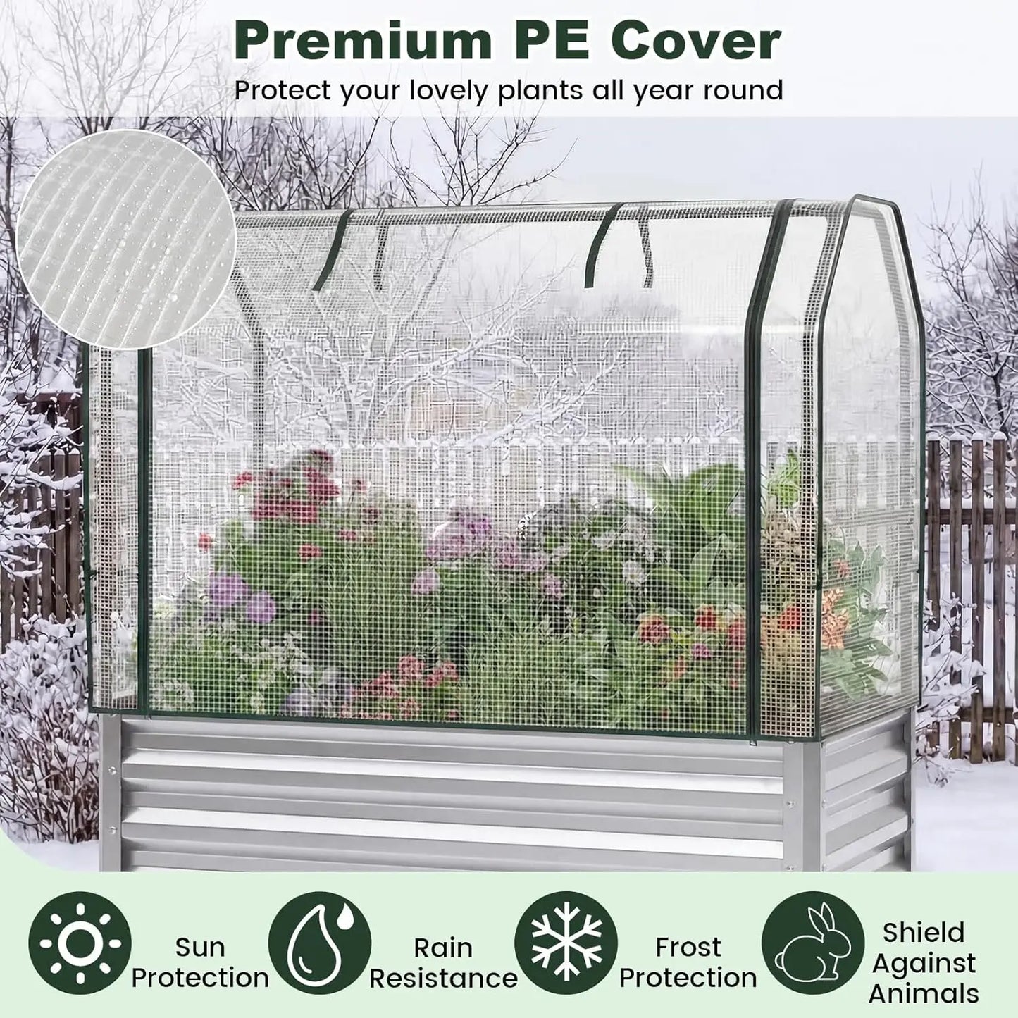 Raised Metal Garden Bed With Legs And Greenhouse Cover Roll Up Door
