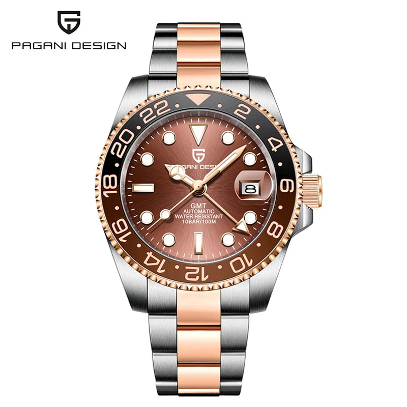 PAGANI DESIGN 40mm Automatic GMT Wristwatch Stainless Steel Waterproof Men Watch Top Brand Mechanical sports Watches Men PD-1662