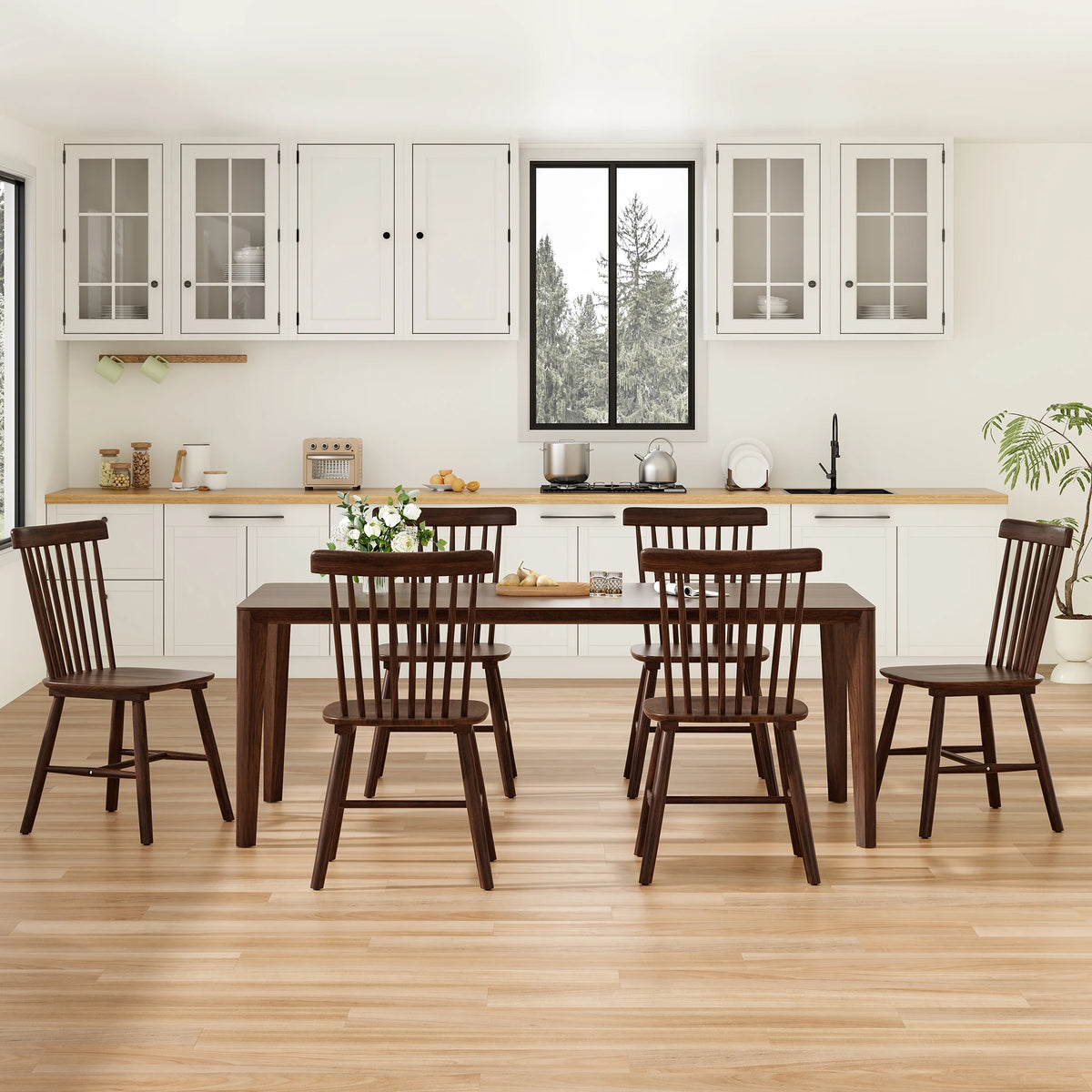 Farini Dining Chairs Set of 4, Mid Century Modern Spindle Back Wood Chairs with Comfortable Seat for Kitchen & Dining Room