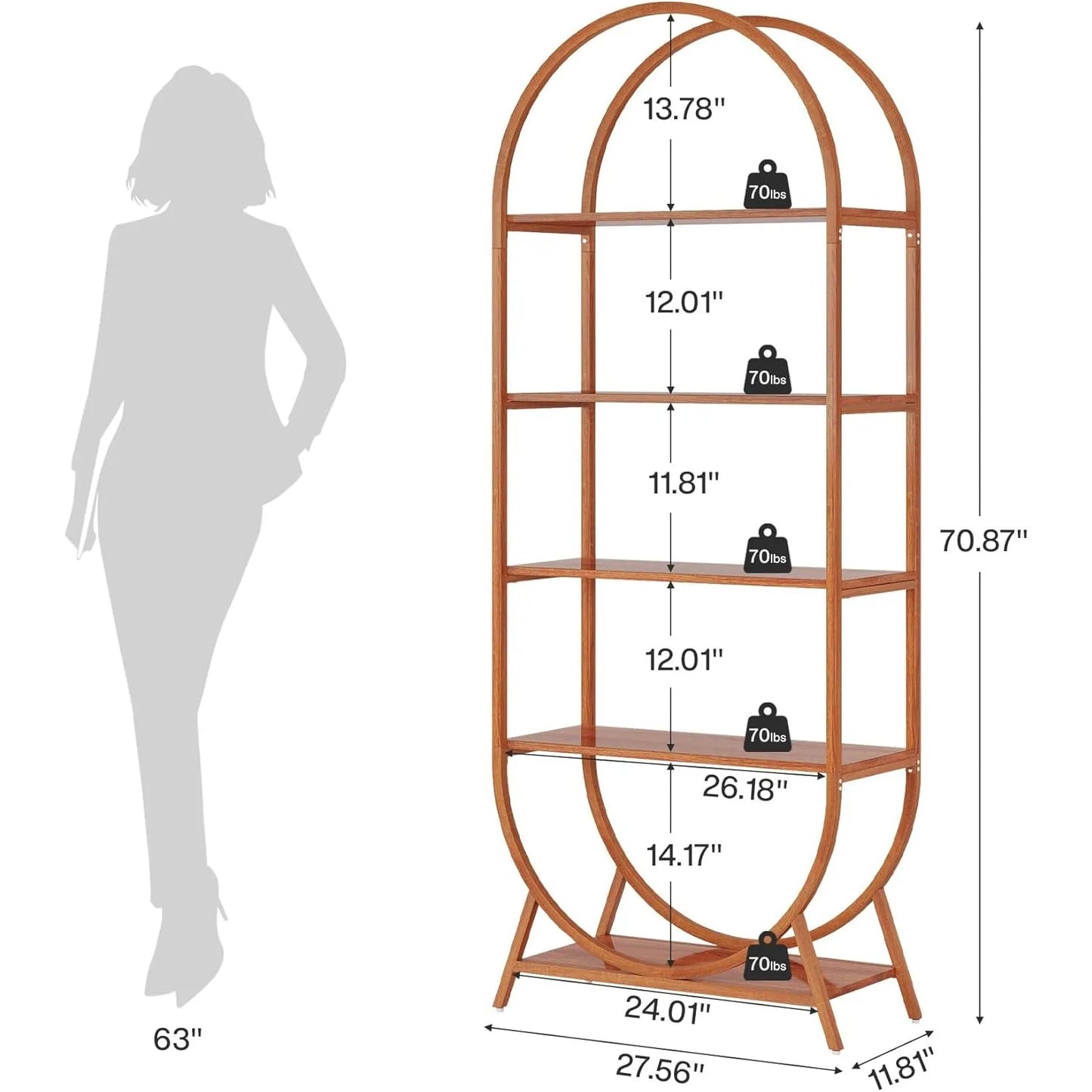 Little Tree 5 Tier Arched Bookshelf Freestanding Modern Bookcase
