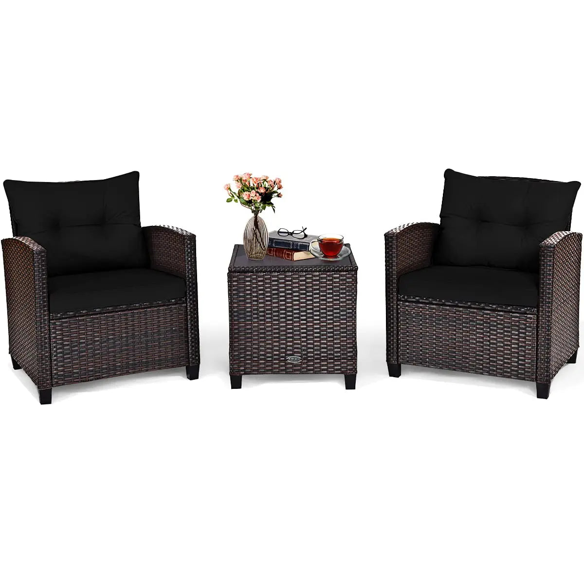 Rattan Wicker Outdoor Patio Sofa Set With Washable Cushions And Tempered Glass