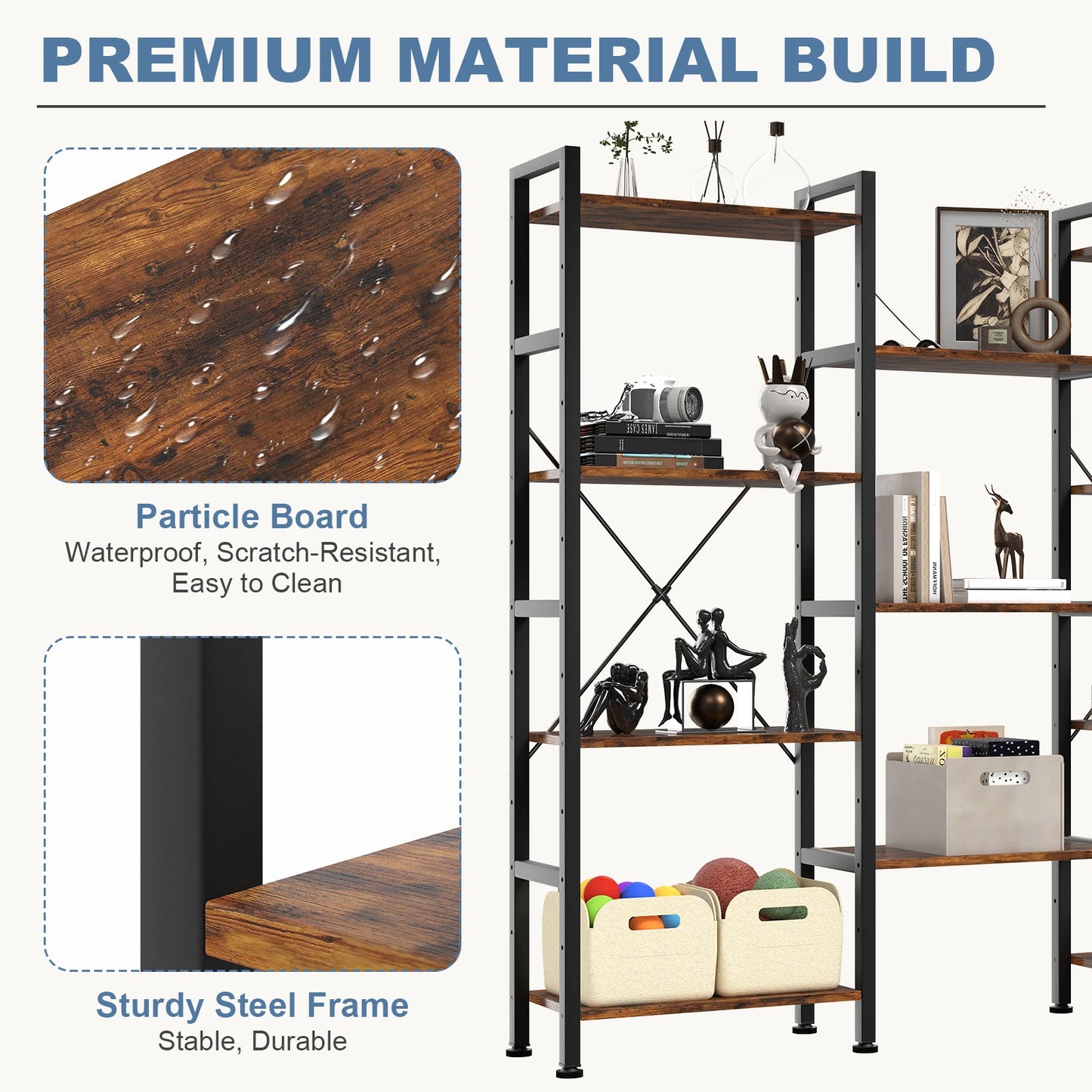 JHK 4 Tier Wide Display Bookshelf Combination Adjustable Shelf Storage Standing Shelf Stable Frame Graduated Shelves for Home