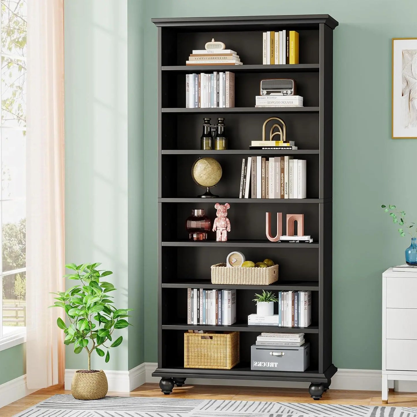 LITTLE TREE LED Bookcase With Solid Wood Legs Freestanding Display Shelf