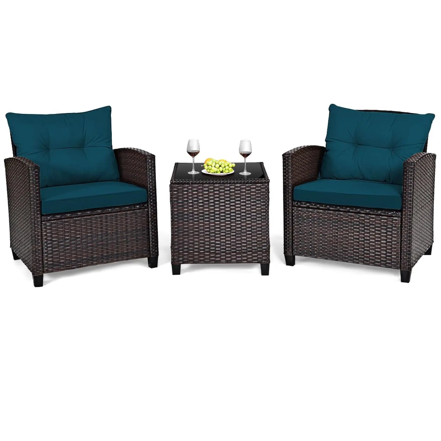 PE Rattan 3 Piece Outdoor Patio Sofa Set With Cushions